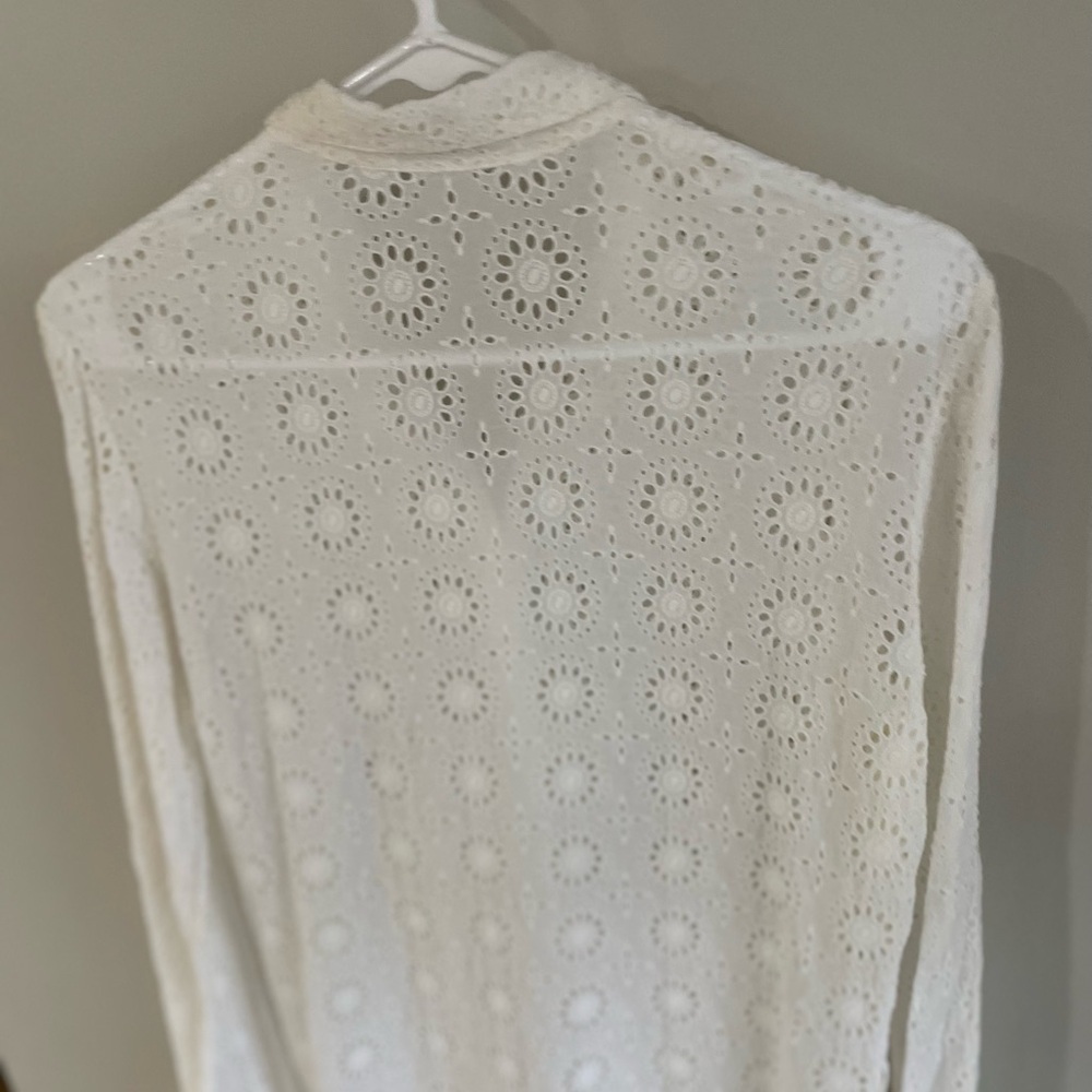 Johnny Was White Eyelet Shirt Dress/ Coverup - Size Medium - Picture 9 of 15